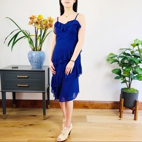 💋A.B.S. Ruffle mini blue purple dress size XS - Picture 2 of 16